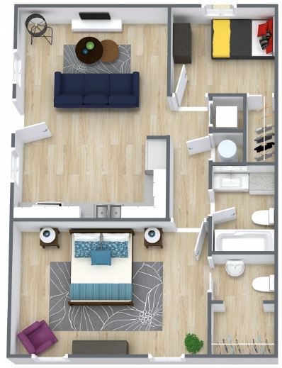 Floor plan for 2 beds, 1.5 baths, 860 sqft